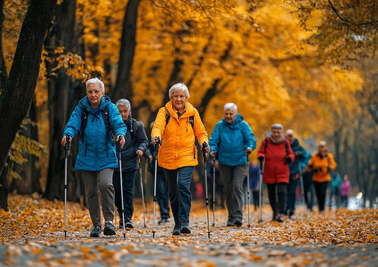Група пенсіонерів на скандинавській ходьбі