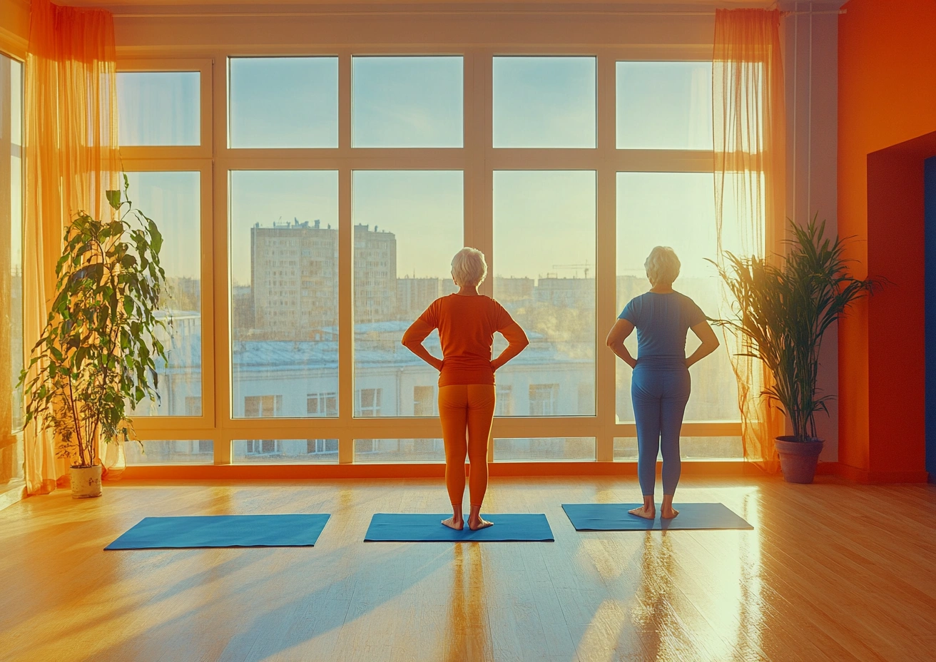 Група пенсіонерів на заняттях йогою